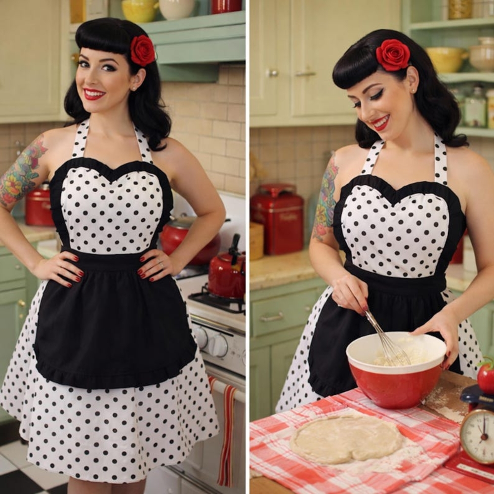 Polka Dot Black and White Sweet French Maid Hostess Vintage Inspired Retro